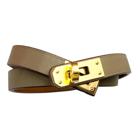 Hermes Brand New Gold Turnlock Taupe Mini Kelly Double Tour Bracelet - Picture 1 of 3